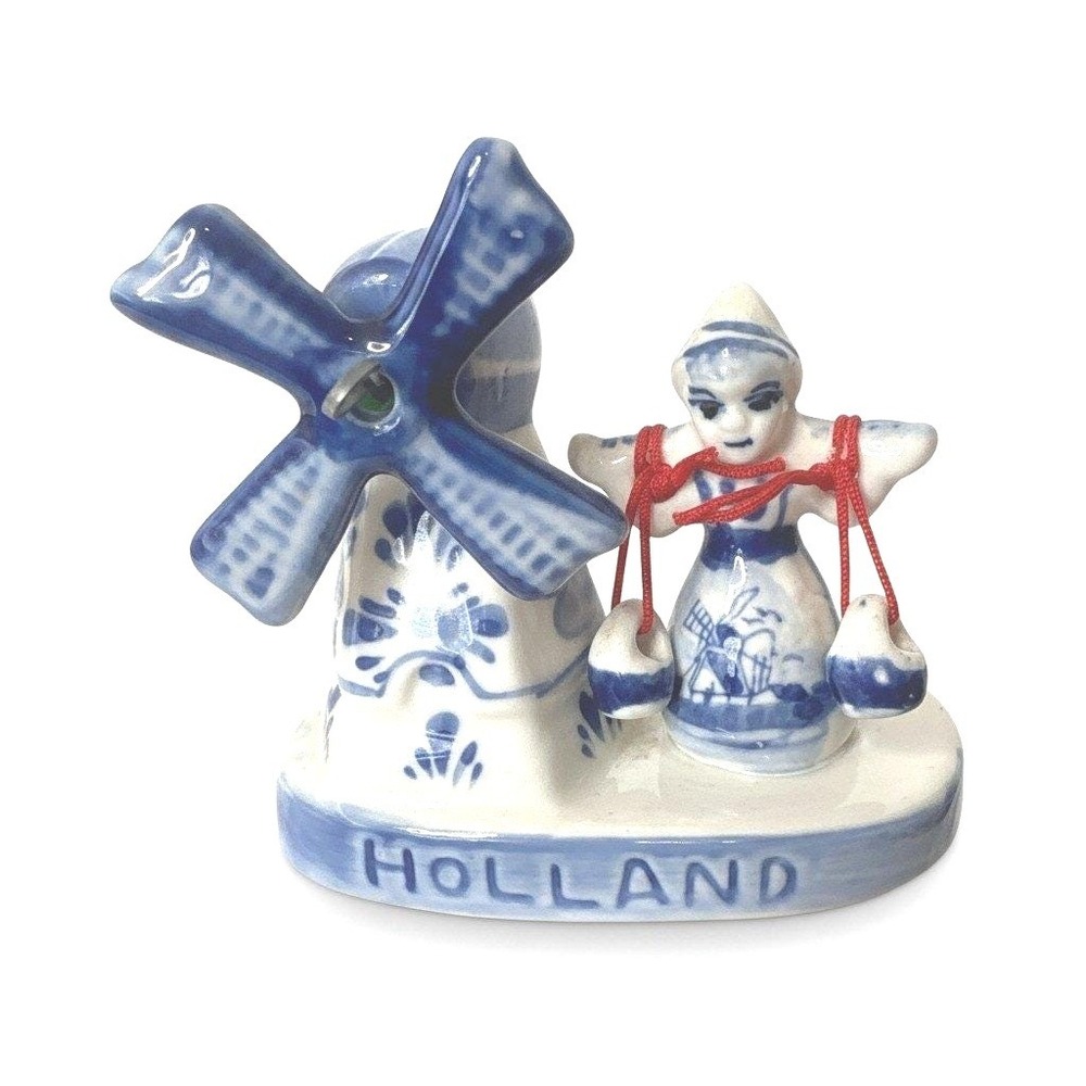Delft Blue Holland Windmill Figurine Small Blue White Hand Painted Ceramic